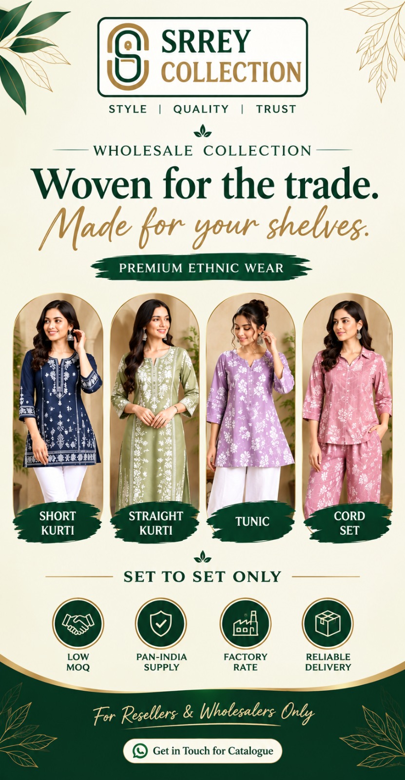 SRREY Collection wholesale women's ethnic wear — short kurti, straight kurti, tunic and co-ord sets, set to set only